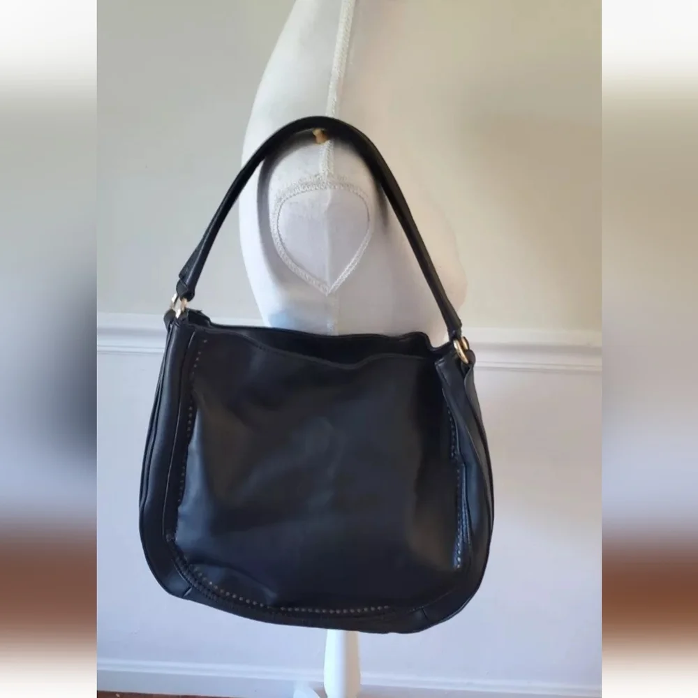 Shiraleah Anthropologie Hobo Bag Black Faux Leather Studded Shoulder Purse